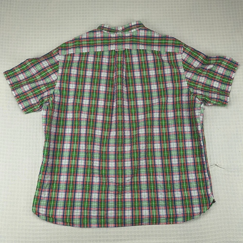 Lands End Men XXL Traditional Fit Short Sleeve Button Down Plaid Shirt Green Red